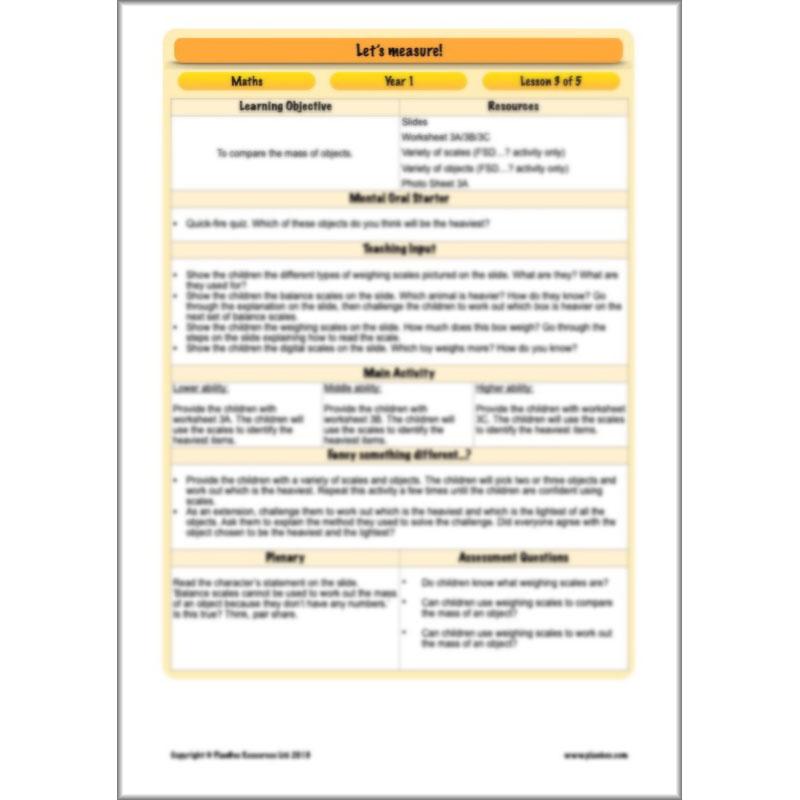 PlanBee Let’s Measure Year 1 Maths Planning