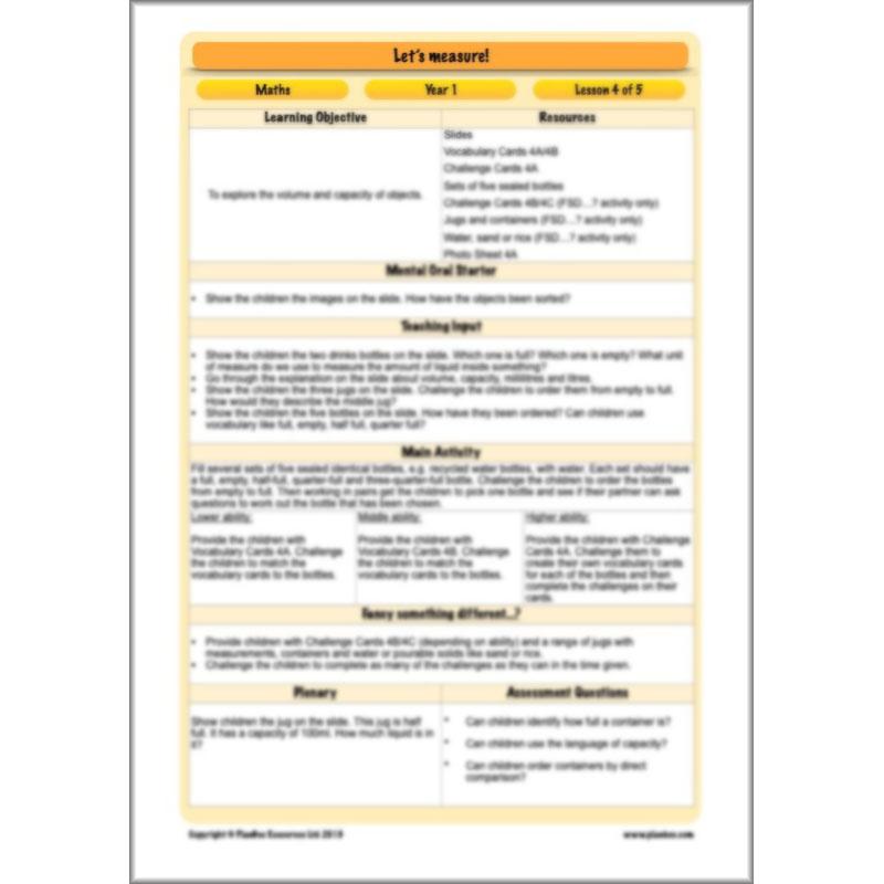 PlanBee Let’s Measure Year 1 Maths Planning