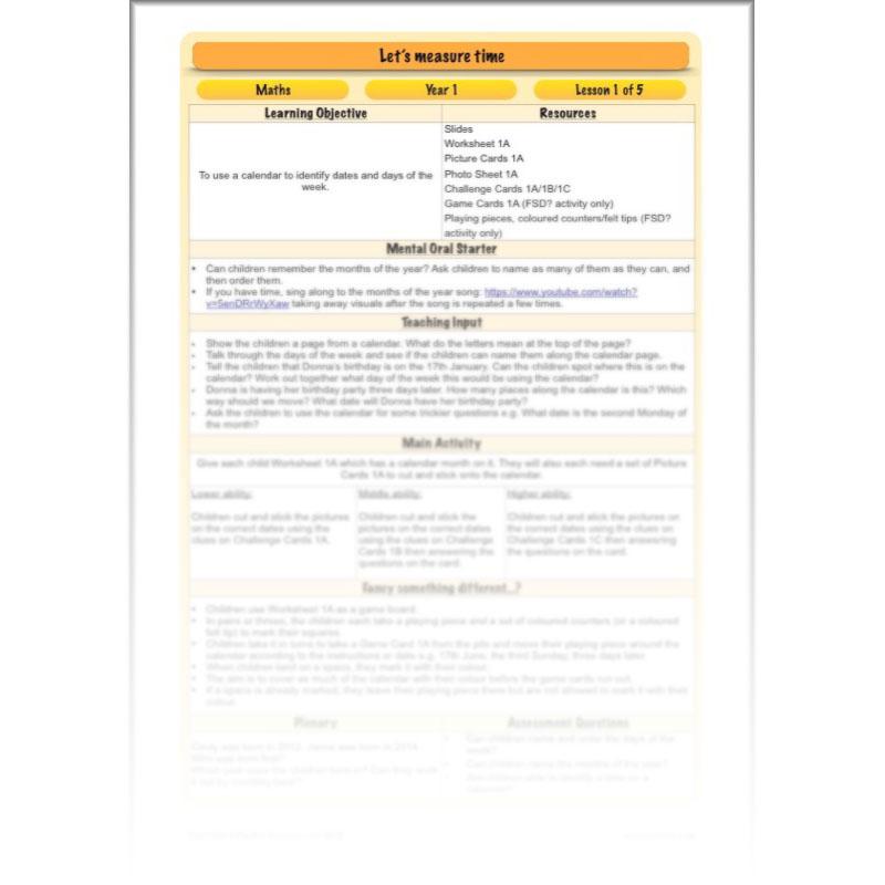 PlanBee Let’s Measure Time: Year 1 Measurement - Maths Planning & Resources