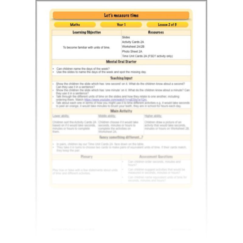 PlanBee Let’s Measure Time: Year 1 Measurement - Maths Planning & Resources