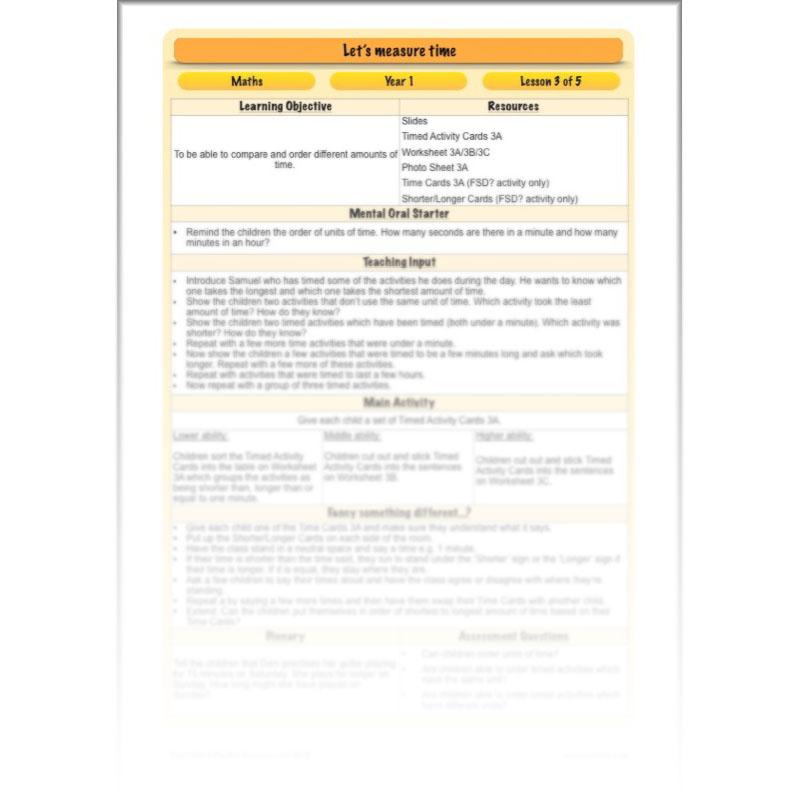 PlanBee Let’s Measure Time: Year 1 Measurement - Maths Planning & Resources