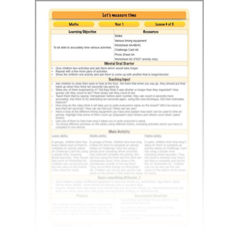 PlanBee Let’s Measure Time: Year 1 Measurement - Maths Planning & Resources