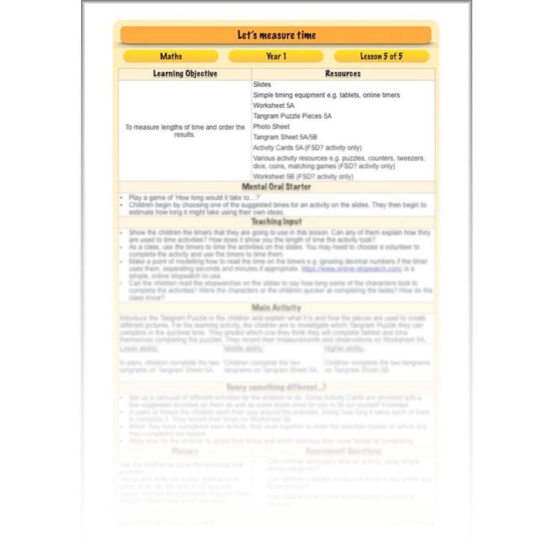 PlanBee Let’s Measure Time: Year 1 Measurement - Maths Planning & Resources