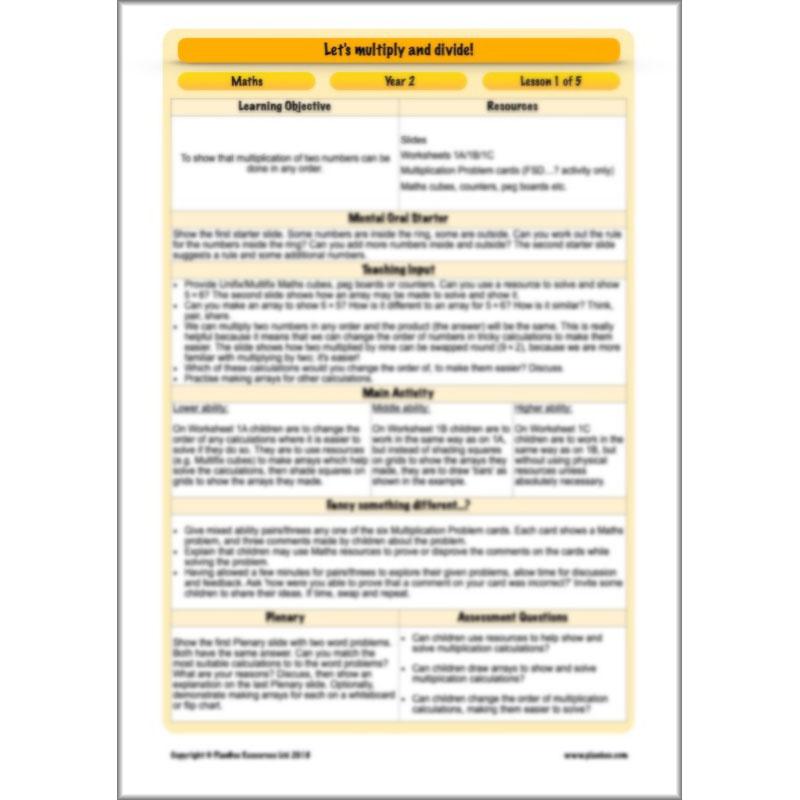 PlanBee Let's multiply and divide Year 2 maths planning