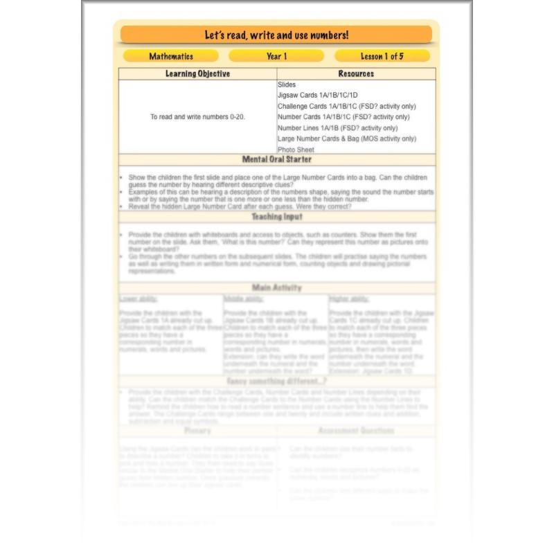 PlanBee Let’s read, write and use numbers Year 1 KS1