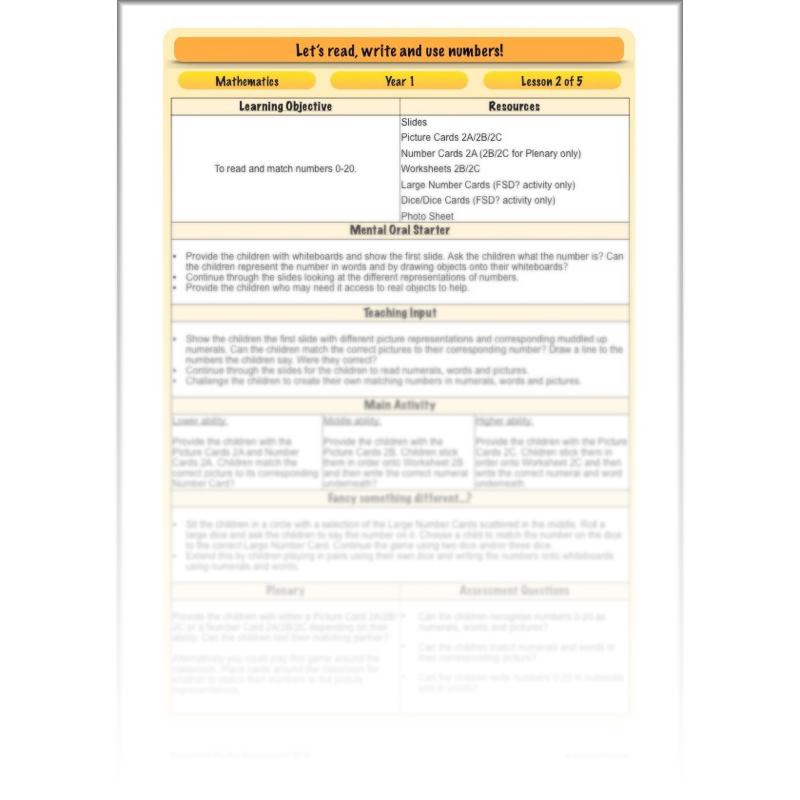 PlanBee Let’s read, write and use numbers Year 1 KS1