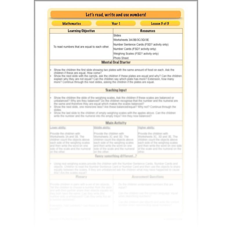 PlanBee Let’s read, write and use numbers Year 1 KS1