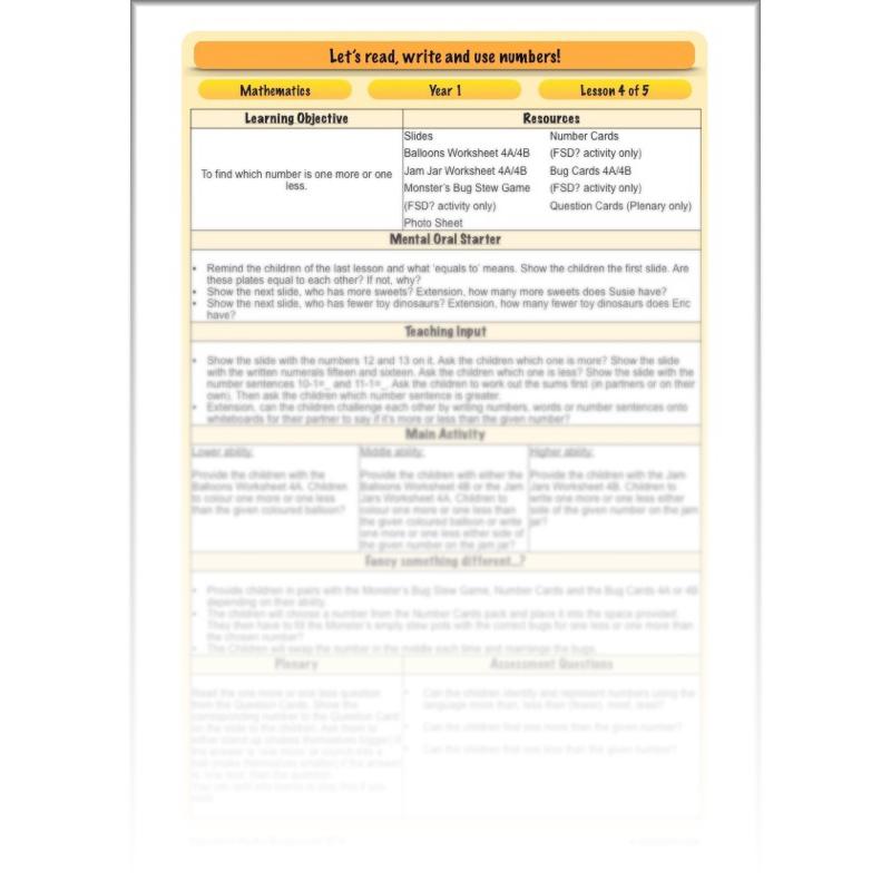 PlanBee Let’s read, write and use numbers Year 1 KS1