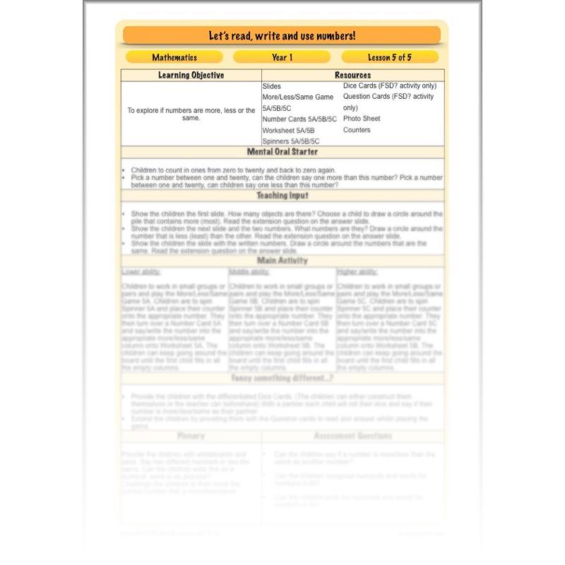 PlanBee Let’s read, write and use numbers Year 1 KS1