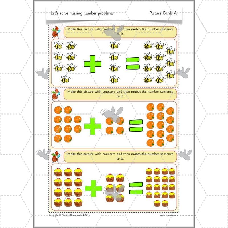 PlanBee Let’s solve missing number problems - Year 1 KS1 Maths plans