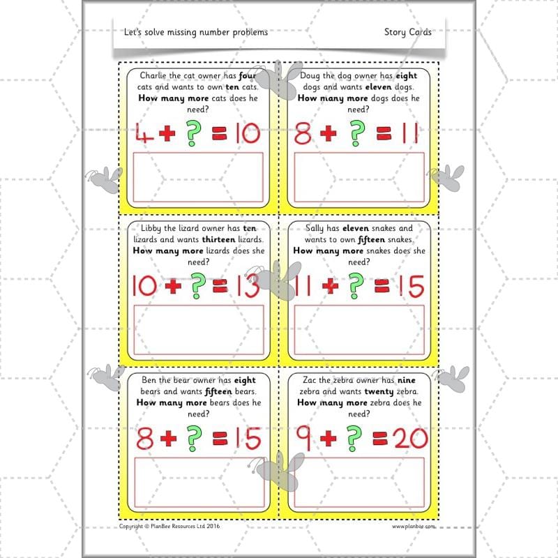 PlanBee Let’s solve missing number problems - Year 1 KS1 Maths plans