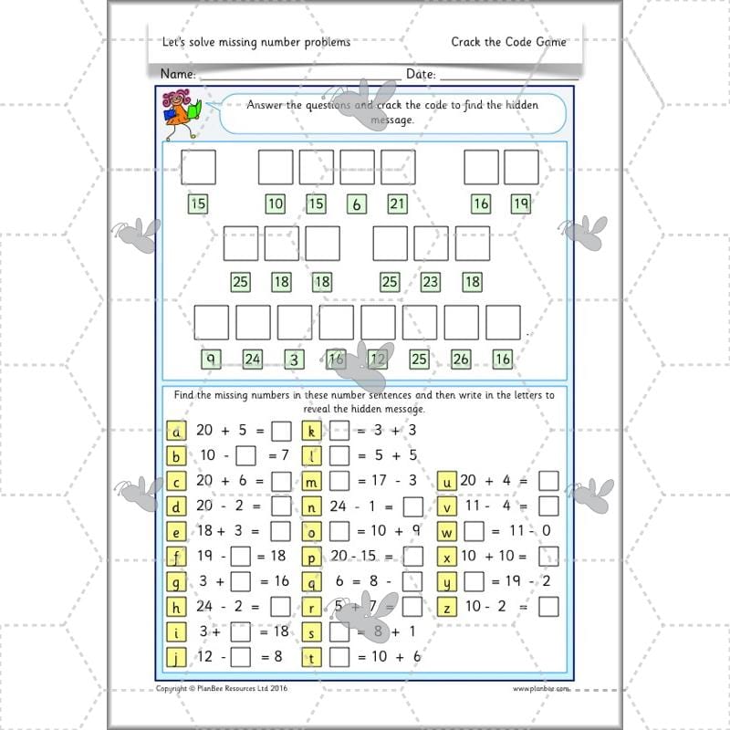 PlanBee Let’s solve missing number problems - Year 1 KS1 Maths plans