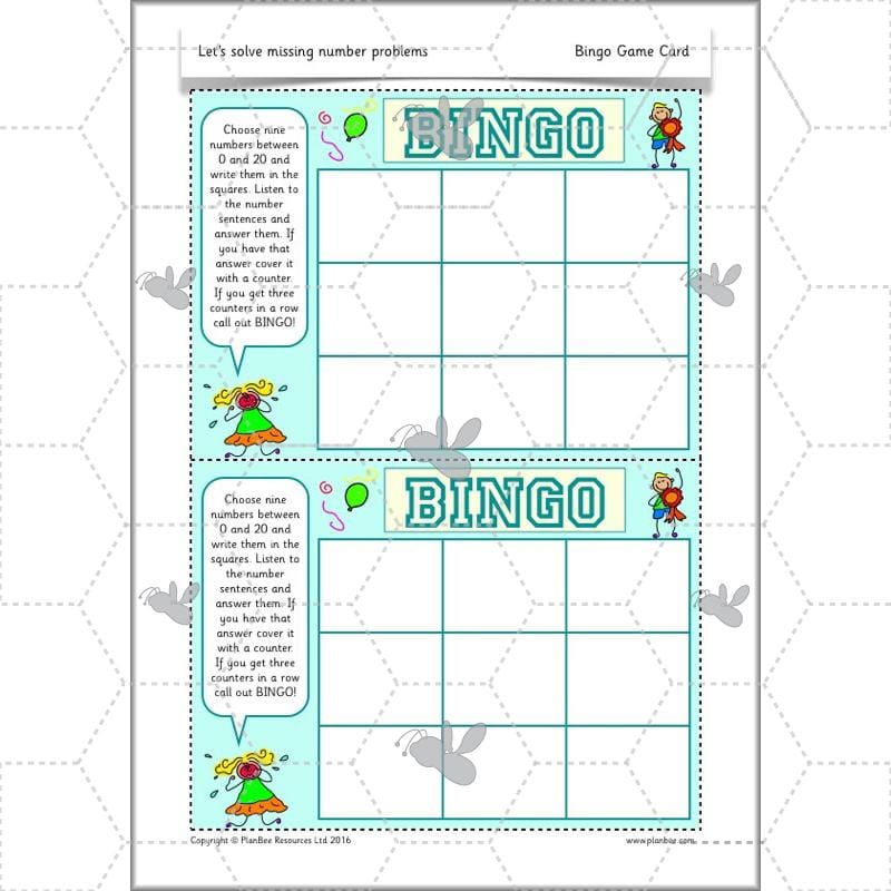 PlanBee Let’s solve missing number problems - Year 1 KS1 Maths plans
