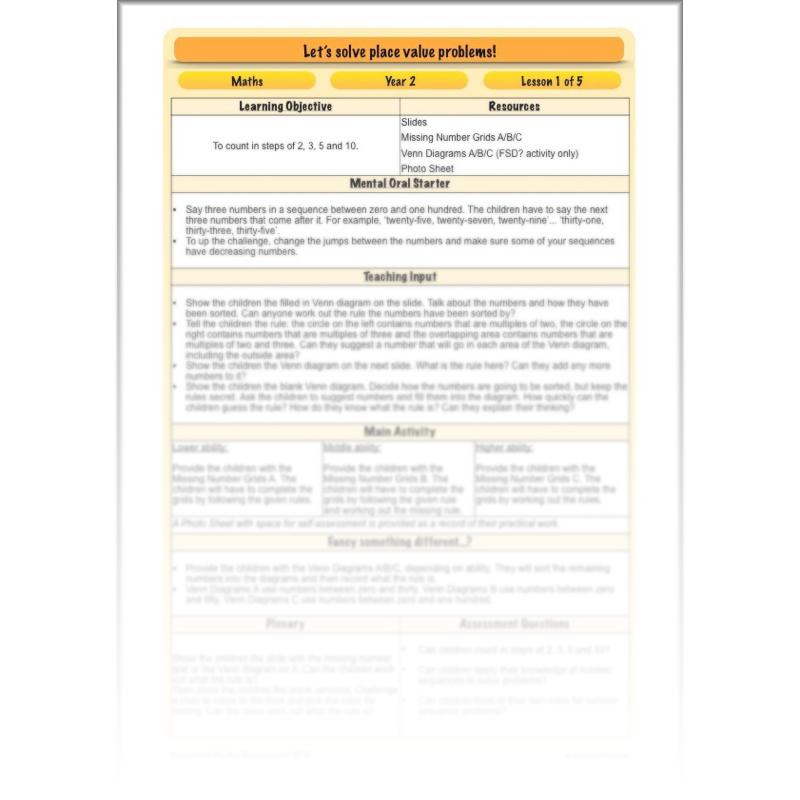 PlanBee Let's Solve Place Value Problems: Year 2 Maths scheme of work