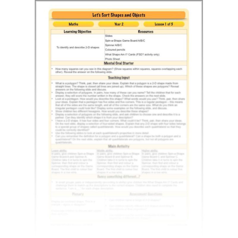 PlanBee Let's Sort Shapes and Objects: Year 2 shapes lesson planning