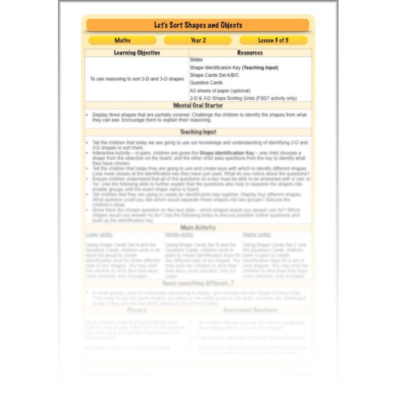 PlanBee Let's Sort Shapes and Objects: Year 2 shapes lesson planning