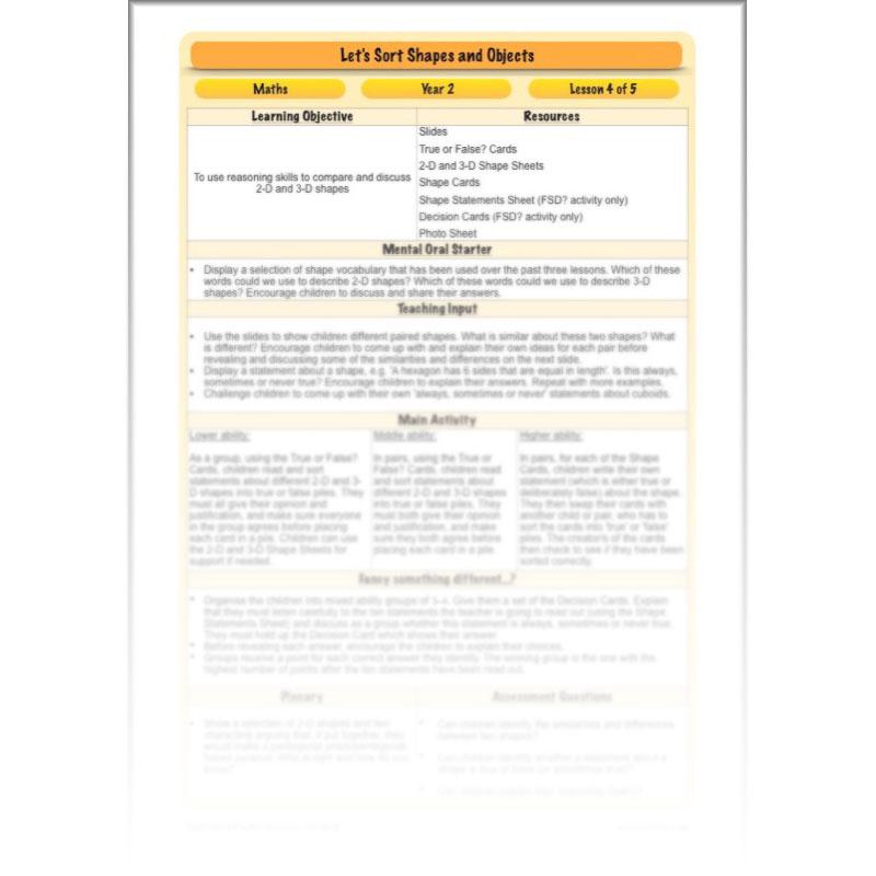 PlanBee Let's Sort Shapes and Objects: Year 2 shapes lesson planning