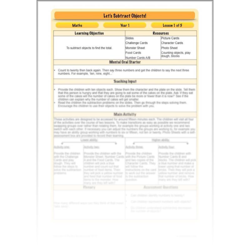 PlanBee Practical Subtraction Year 1 Maths Lesson by PlanBee