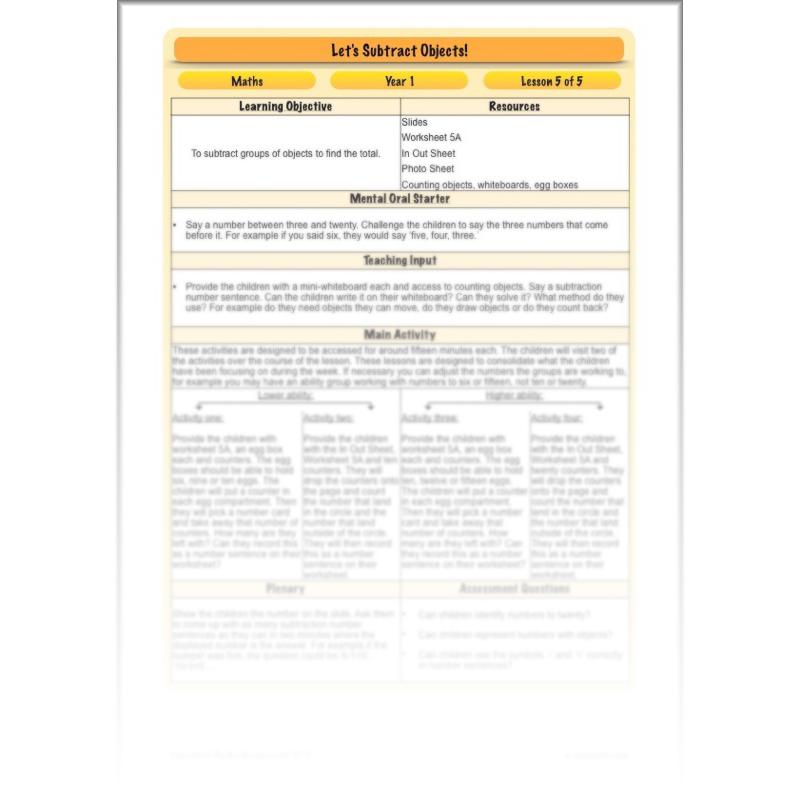 PlanBee Practical Subtraction Year 1 Maths Lesson by PlanBee
