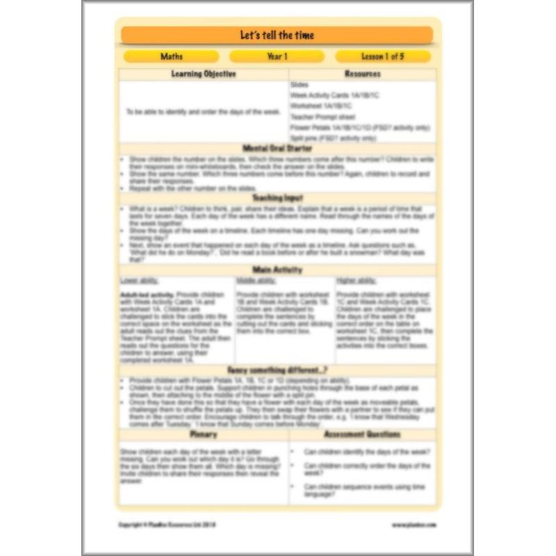 PlanBee Let's tell the time - KS1 Year 1 complete planning