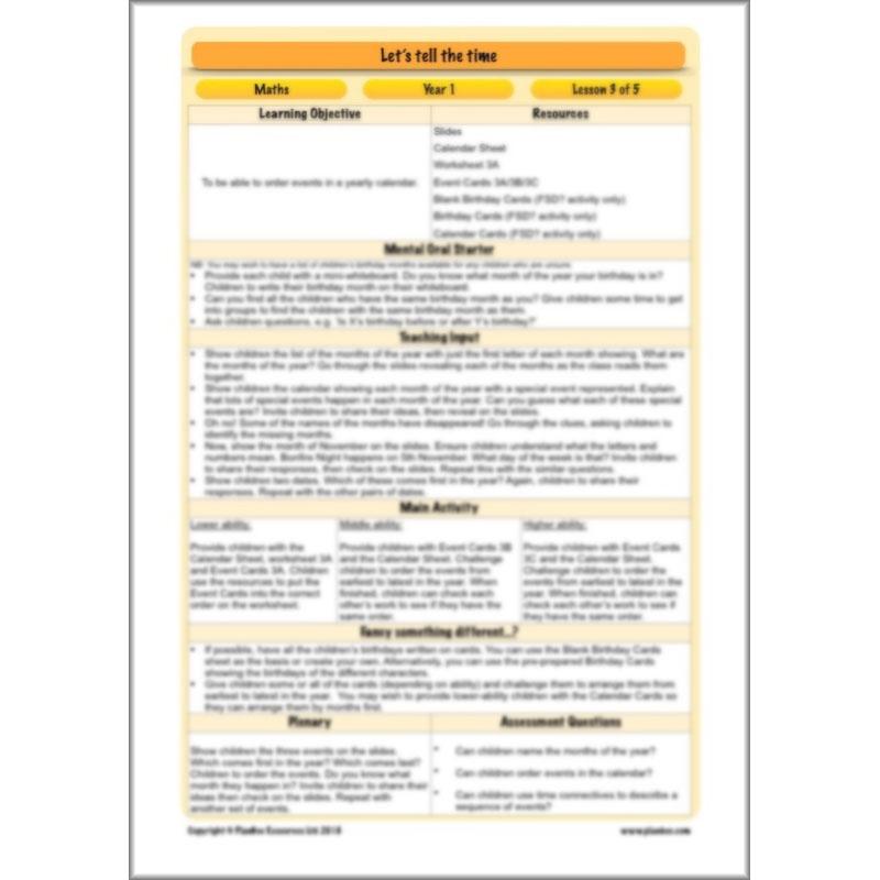 PlanBee Let's tell the time - KS1 Year 1 complete planning