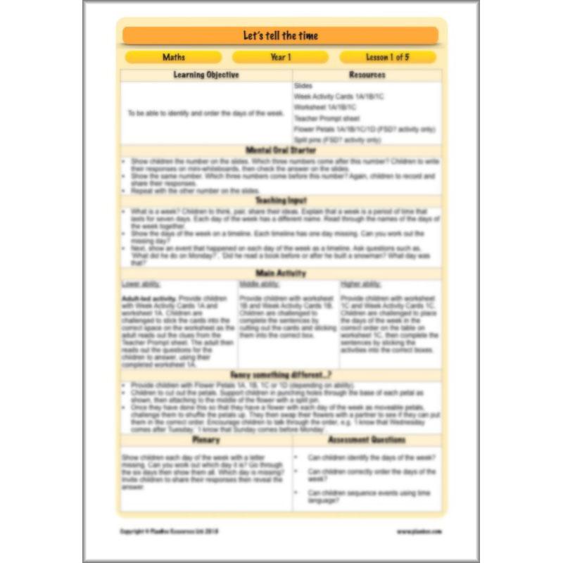 PlanBee Let's tell the time - KS1 Year 1 complete planning