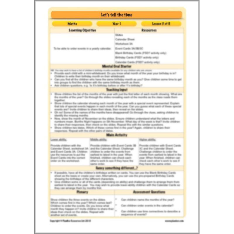 PlanBee Let's tell the time - KS1 Year 1 complete planning