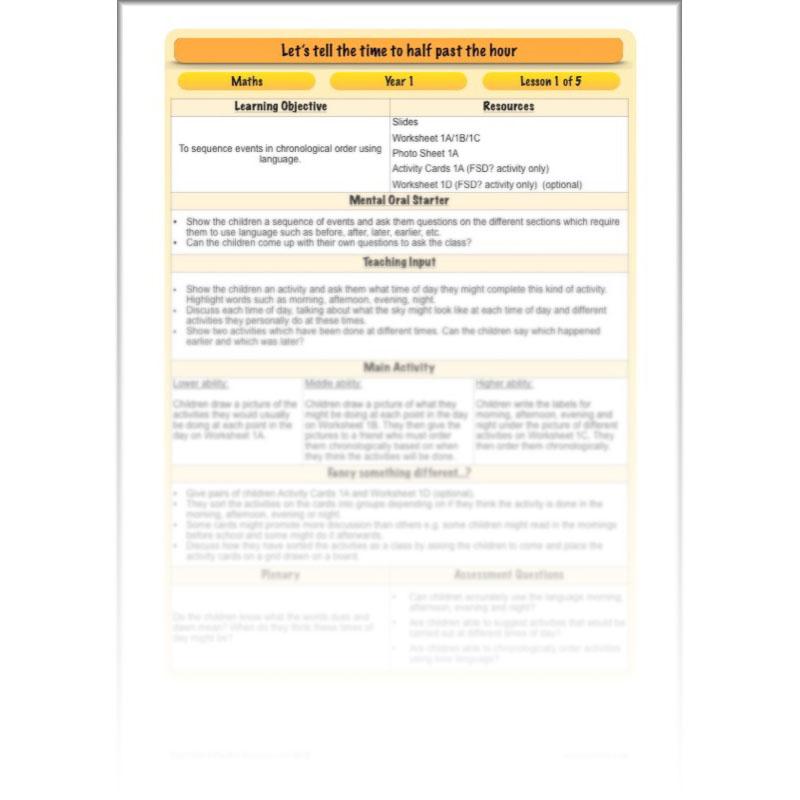 PlanBee Let’s tell the time to half past the hour | Year 1 Maths | Measurement