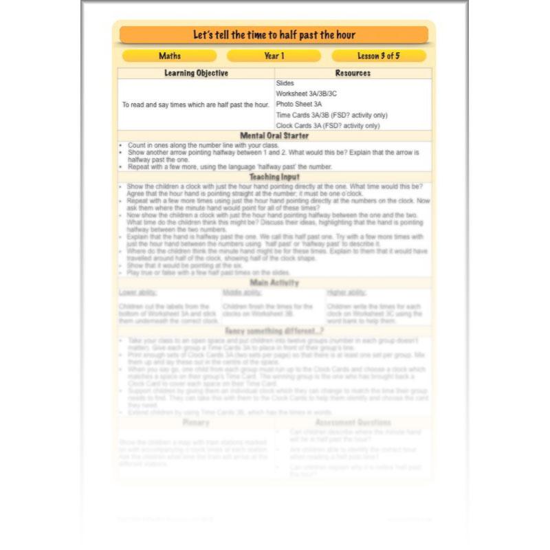 PlanBee Let’s tell the time to half past the hour | Year 1 Maths | Measurement