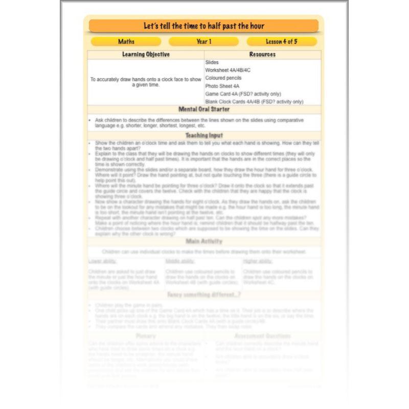 PlanBee Let’s tell the time to half past the hour | Year 1 Maths | Measurement