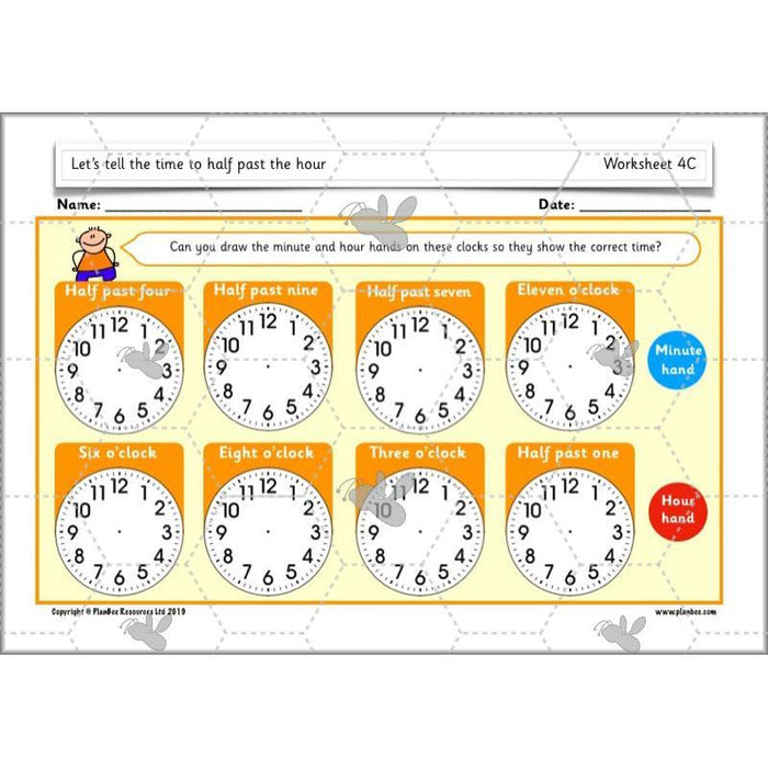 PlanBee Let’s tell the time to half past the hour | Year 1 Maths | Measurement
