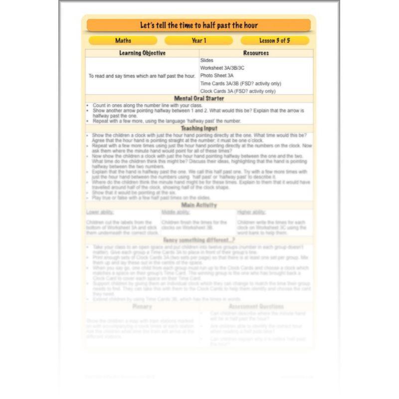 PlanBee Let’s tell the time to half past the hour | Year 1 Maths | Measurement