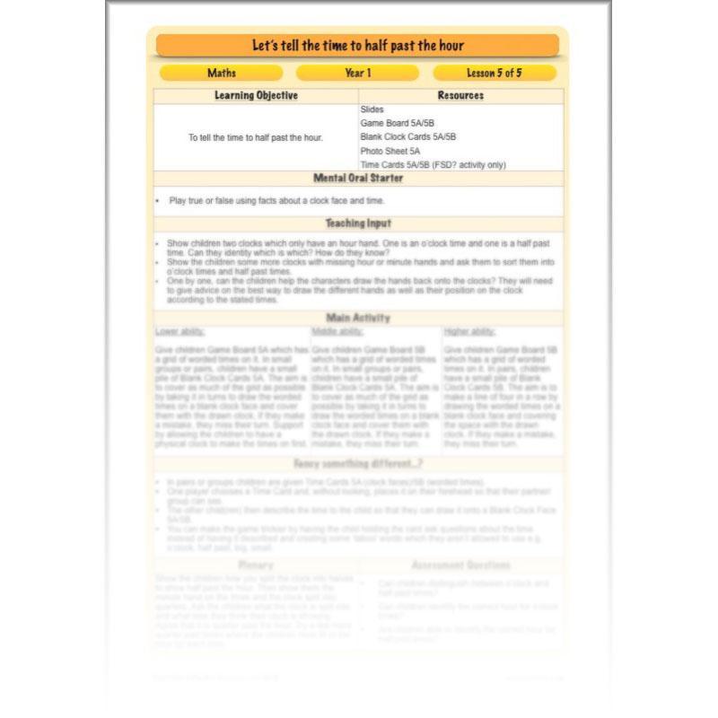 PlanBee Let’s tell the time to half past the hour | Year 1 Maths | Measurement