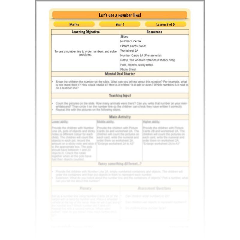 PlanBee Let’s use a number line - KS1 Year 1 complete lesson pack
