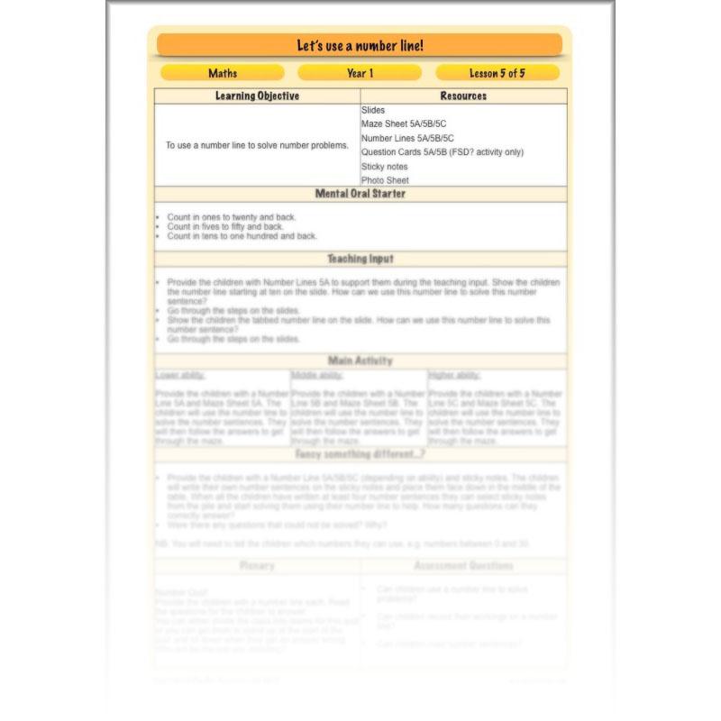 PlanBee Let’s use a number line - KS1 Year 1 complete lesson pack