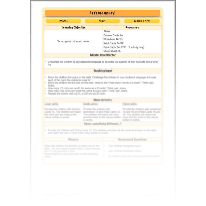 PlanBee Let's use money: Maths money planning for Year 1