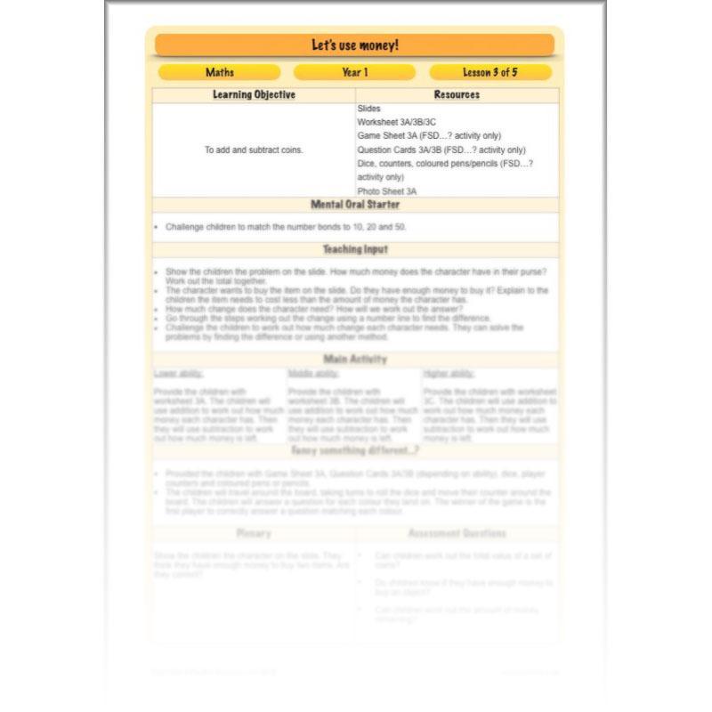 PlanBee Let's use money: Maths money planning for Year 1