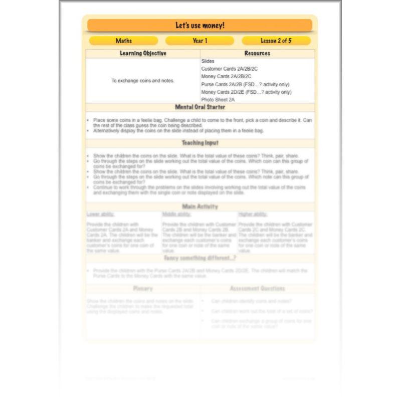 PlanBee Let's use money: Maths money planning for Year 1