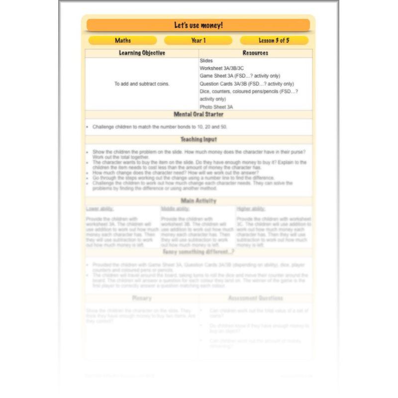 PlanBee Let's use money: Maths money planning for Year 1