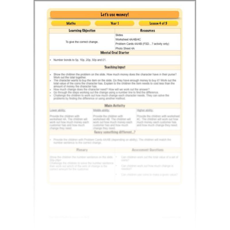 PlanBee Let's use money: Maths money planning for Year 1