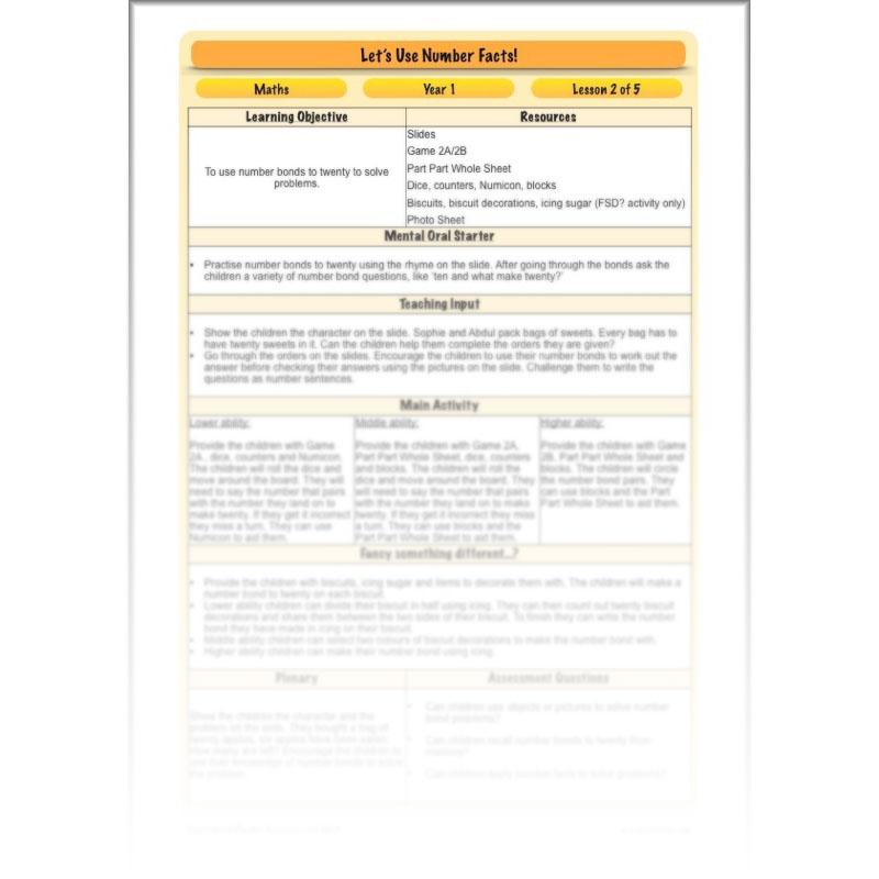 PlanBee Let's use number facts - Year 1 Maths activity pack