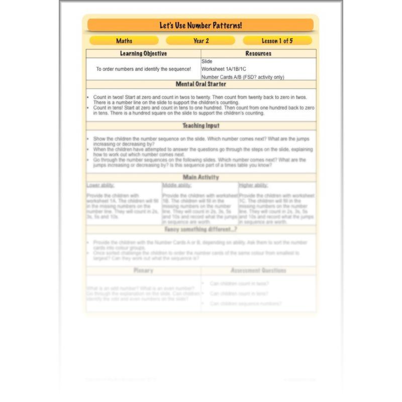 PlanBee Let's use number patterns: Year 2 number sequences
