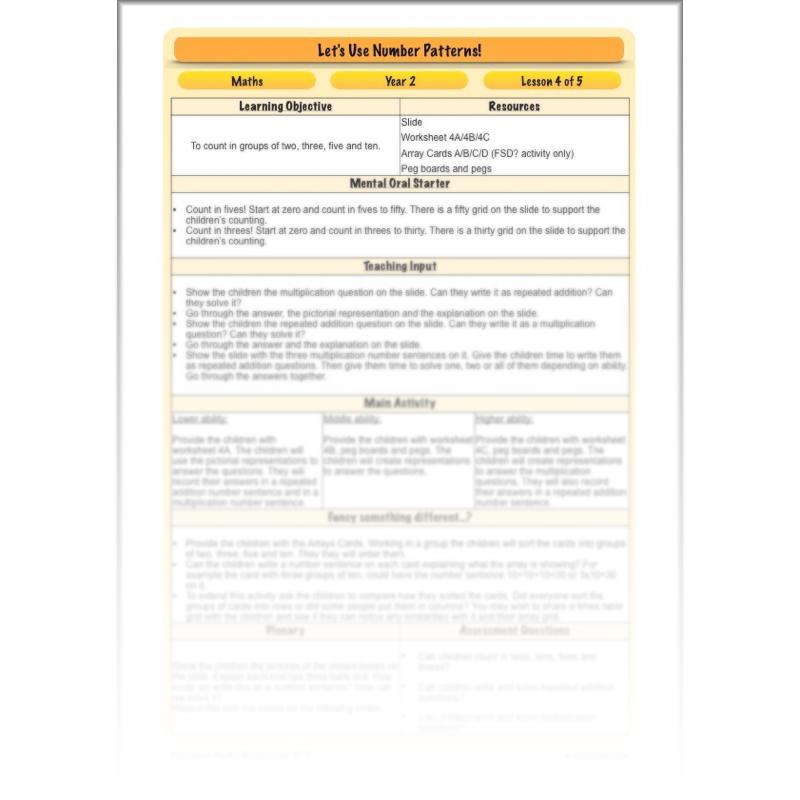 PlanBee Let's use number patterns: Year 2 number sequences