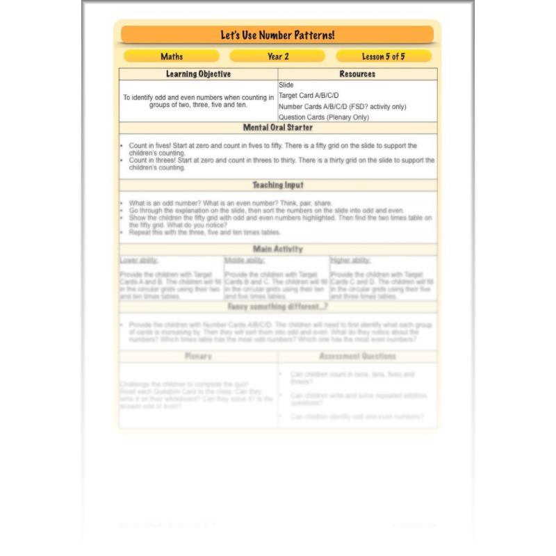 PlanBee Let's use number patterns: Year 2 number sequences