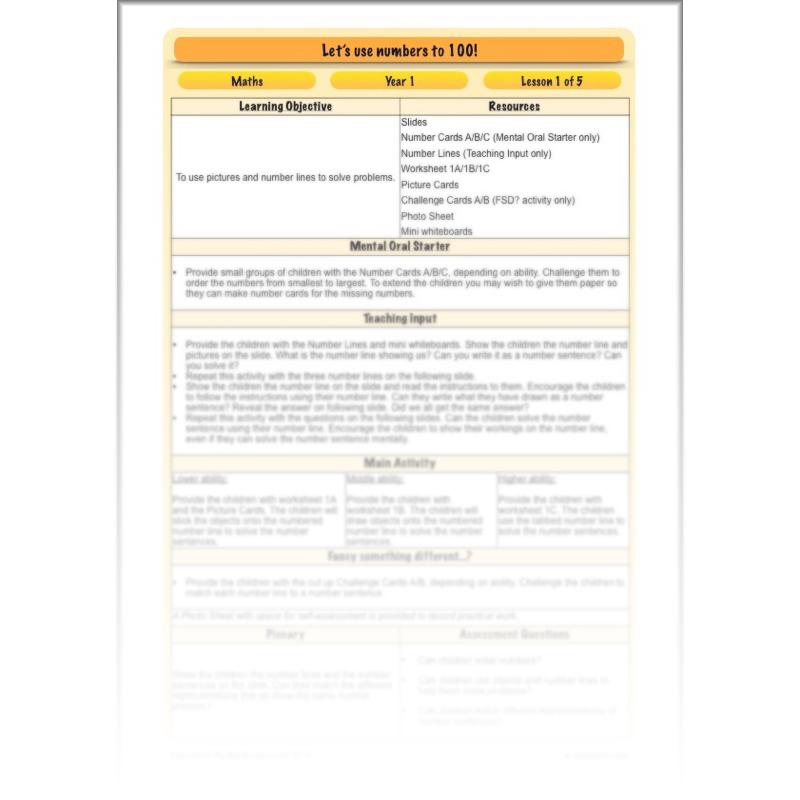 PlanBee Let's use numbers to 100 - Year 1 Maths resource pack