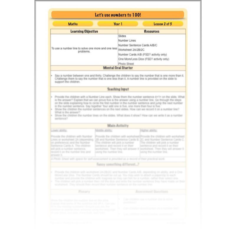 PlanBee Let's use numbers to 100 - Year 1 Maths resource pack