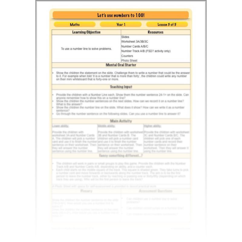 PlanBee Let's use numbers to 100 - Year 1 Maths resource pack