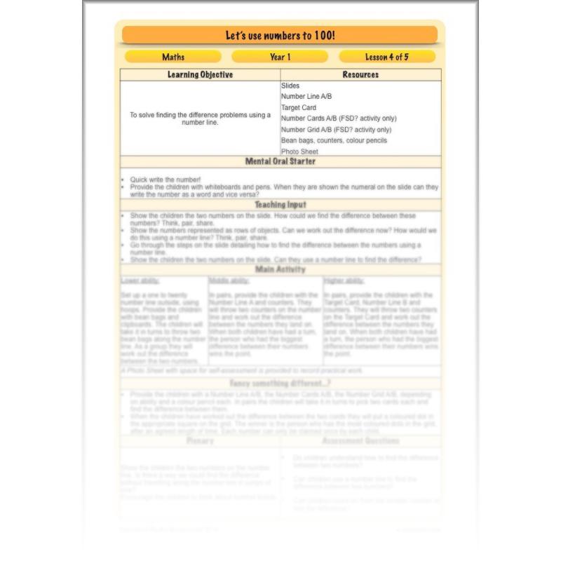 PlanBee Let's use numbers to 100 - Year 1 Maths resource pack