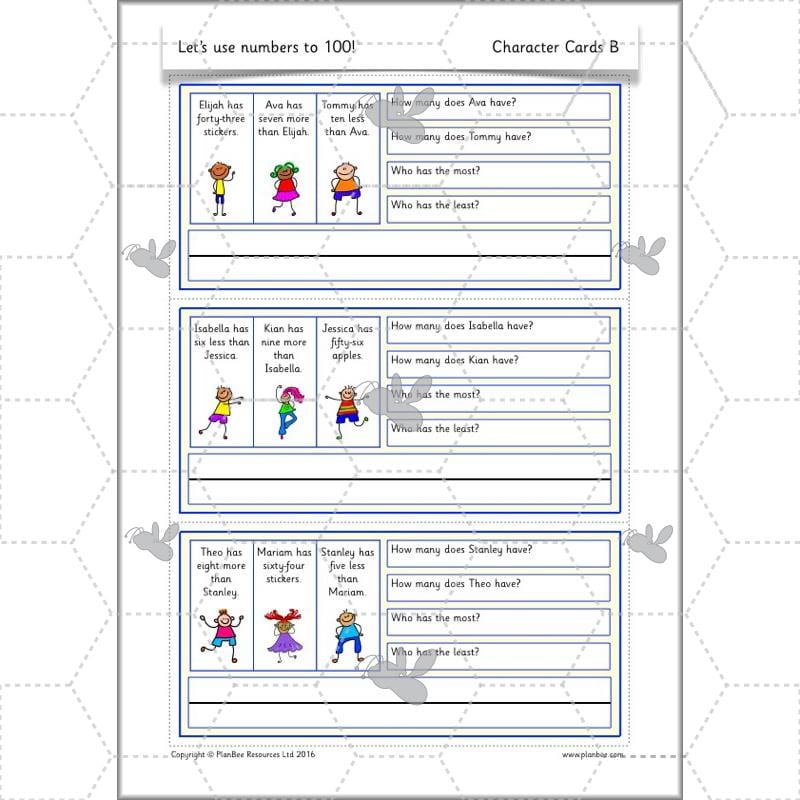 PlanBee Let's use numbers to 100 - Year 1 Maths resource pack