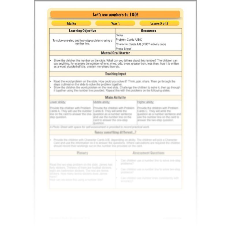 PlanBee Let's use numbers to 100 - Year 1 Maths resource pack